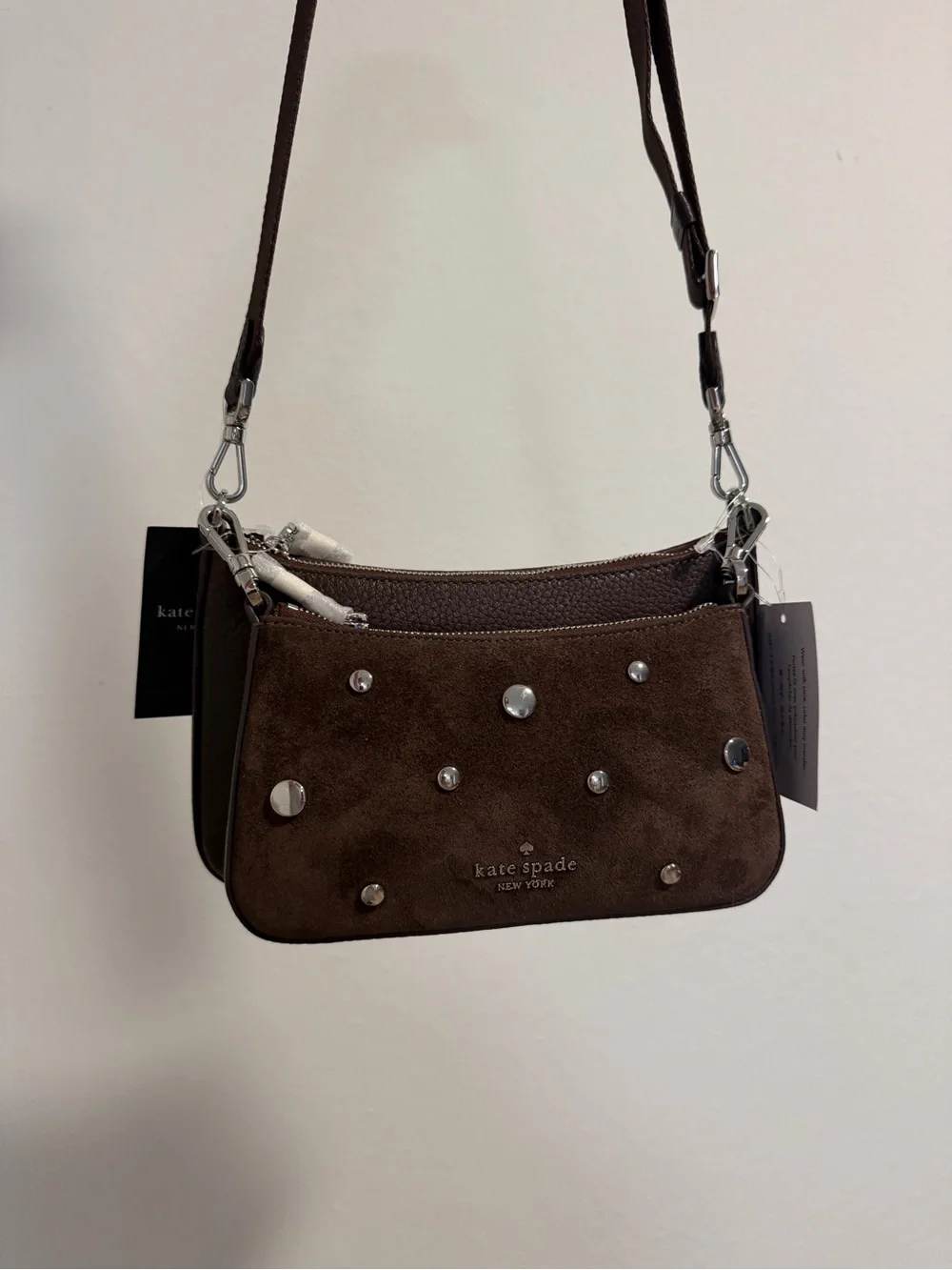 kate spade Brown Suede Studded Mini Crossbody